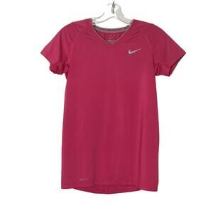 Nike Pro Combat Short Sleeve V Neck Fitted T-Shirt Pink Small